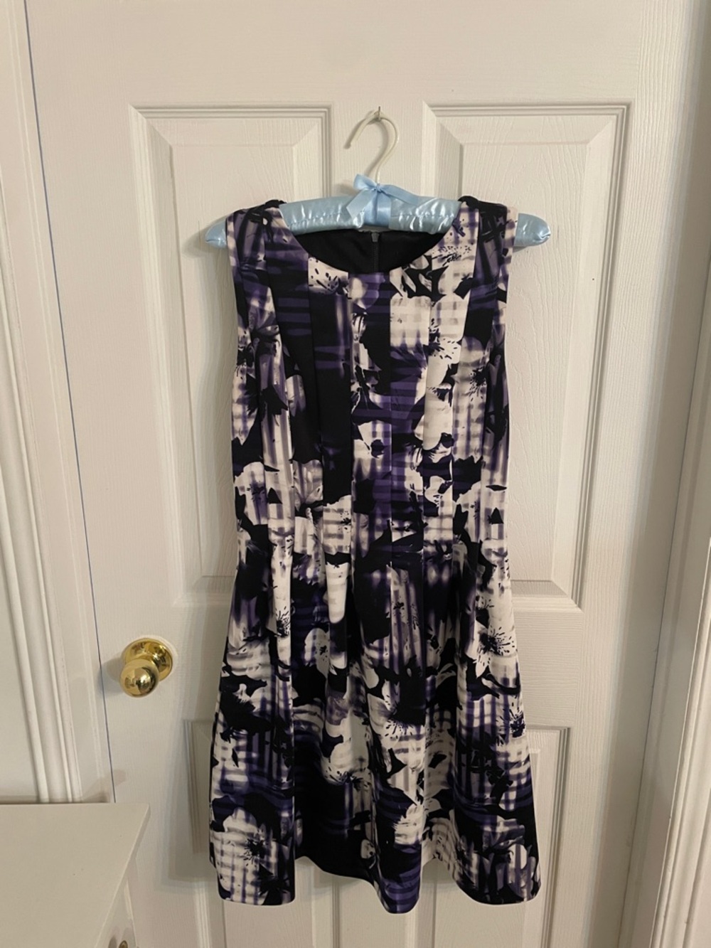 💎VINTAGE Sleeveless Pleated Dress Purple Black Floral 💎